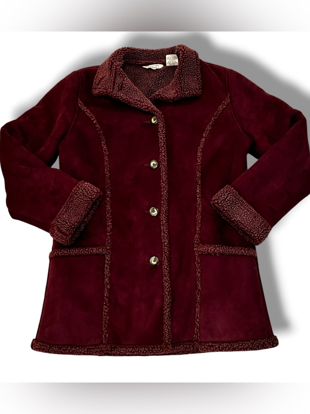 LL Bean Coat Womens Sz SnRed Penny Lane Faux Fur Suede Sherpa Lined E-8